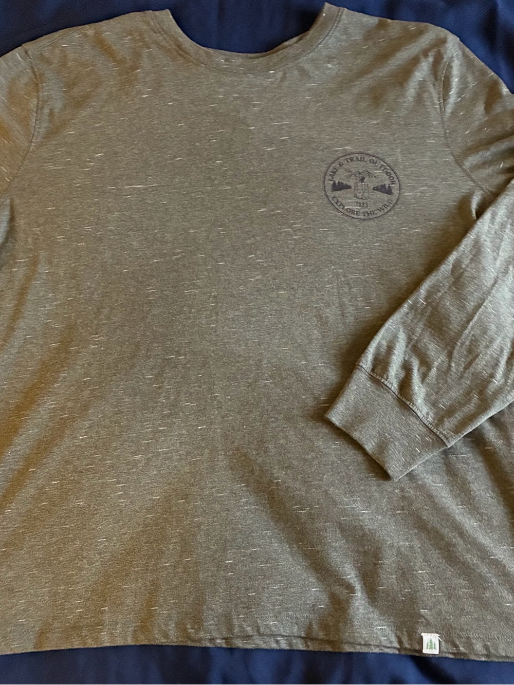 Men's Long-Sleeve Crewneck Tee in Olive with Chest Emblem